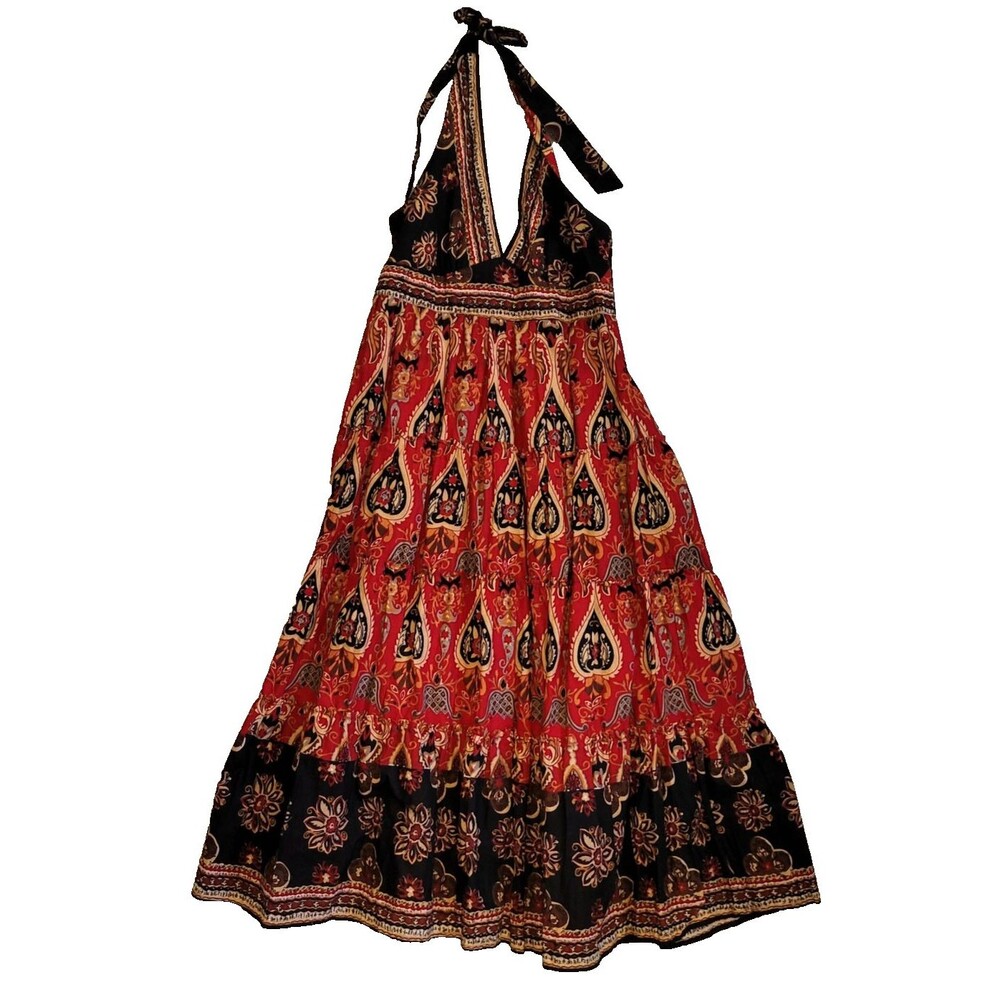 Speed Control New York Halter Sun Dress size Large Red Black Hippie Festival